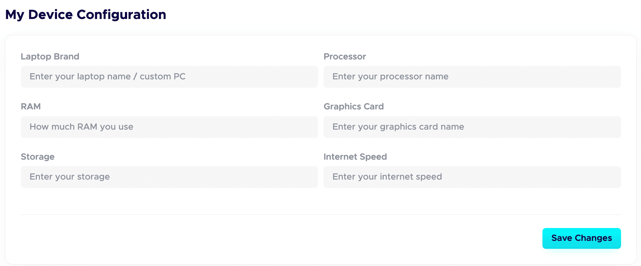 Fill in your Device Configuration