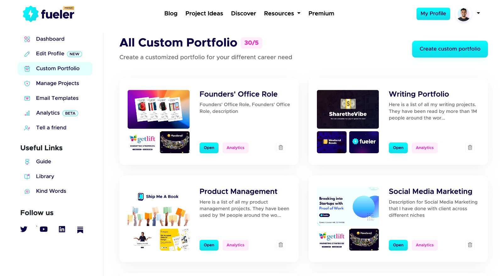 Custom Portfolios Dashboard