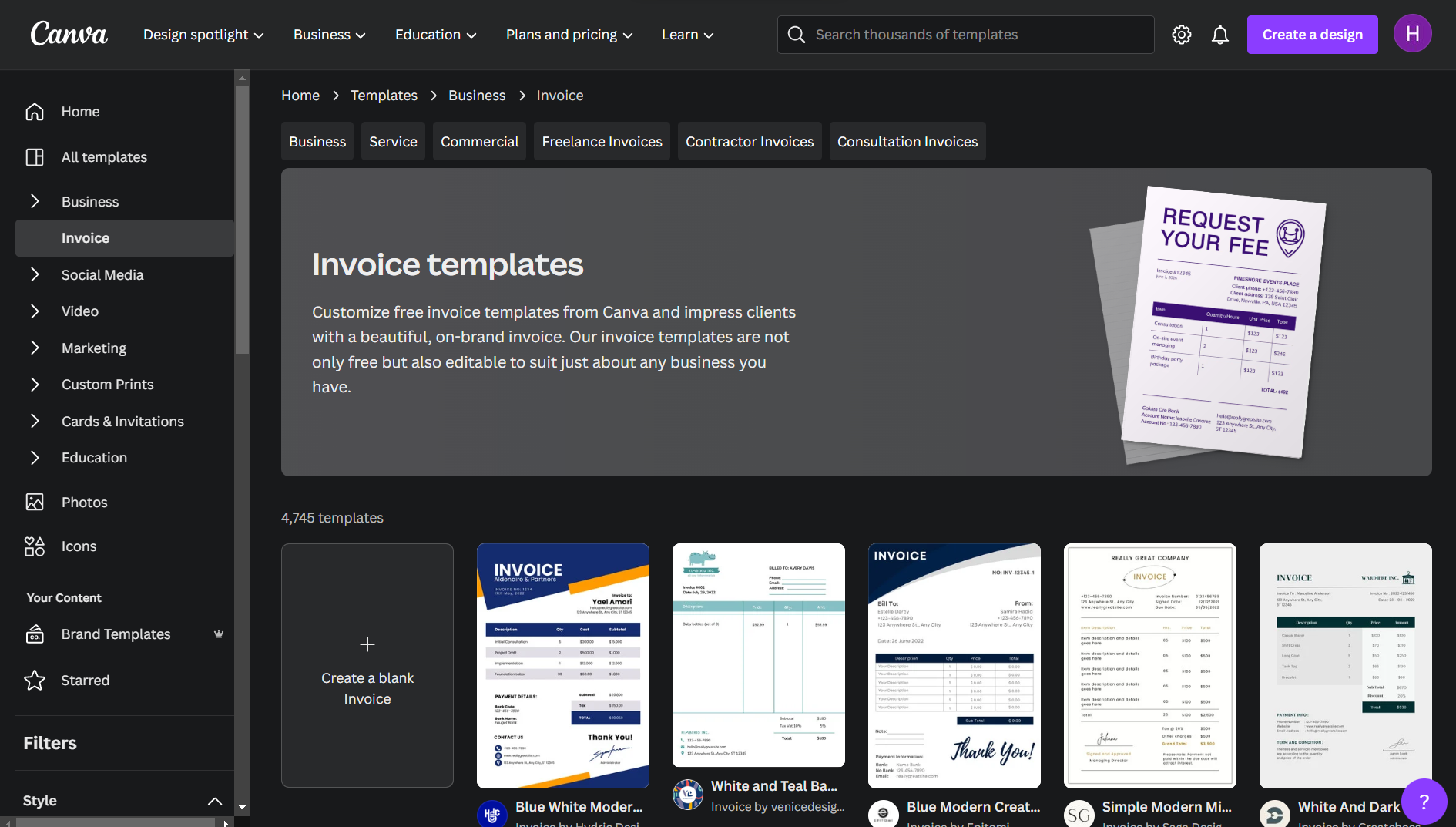 Canva Free Invoice Templates