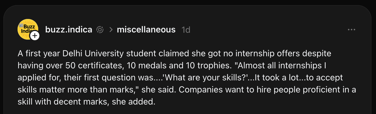 Delhi University student claimed she got no internship offers